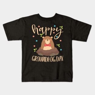 Happy Groundhog Day Funny Groundhog Clipart Gift Kids T-Shirt